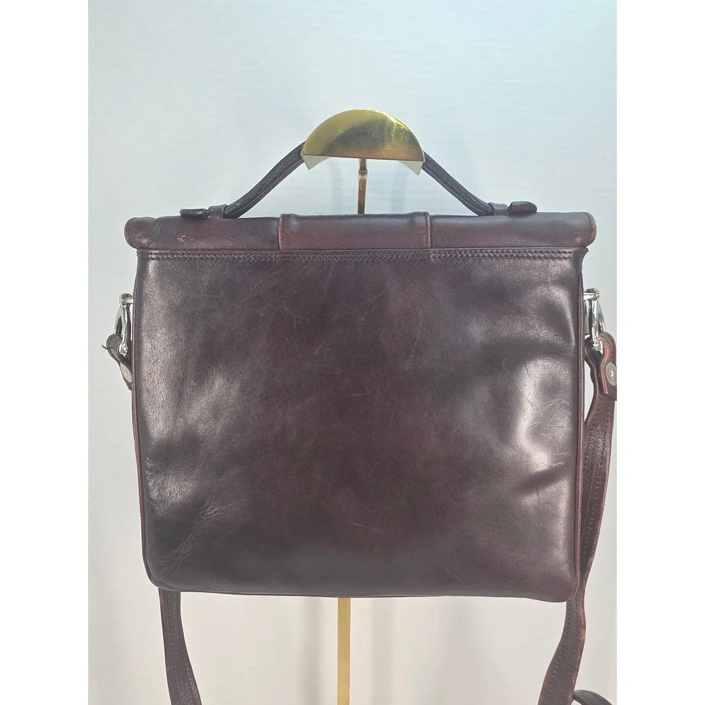 Bree Dark Brown Leather Crossbody Messenger Bag Satchel Top Handle Small Logo